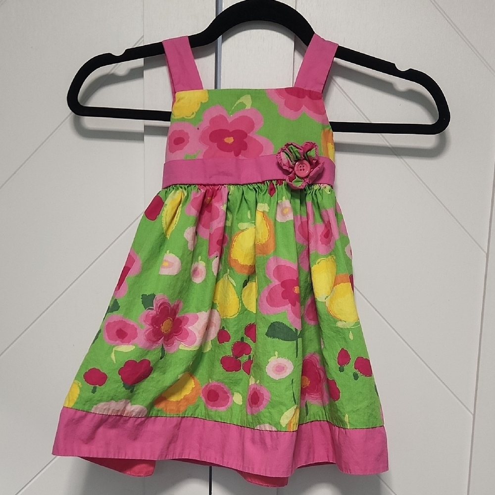 Floral Pink and Green Kids Dress